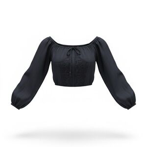 American Eagle Outfitters Navy Blue Lace Corset Boho Tie Front Blouse - Adult M